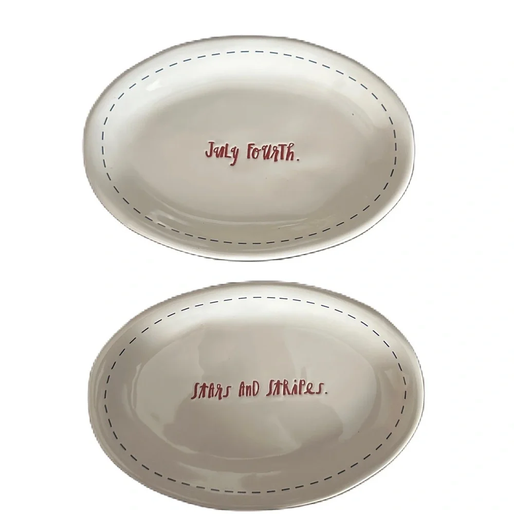 Rae Dunn July 4th Stars Stripes Oval‎ Plates Set of 2 American Patriot Decor